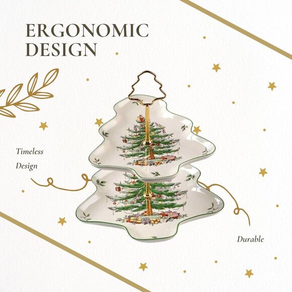 Spode Christmas Tree 2-Tiered Server, Tree-Shaped - Holiday  Elegant Christmas Tree 2-Tiered Server - Dishwasher Safe Holiday Dessert Display